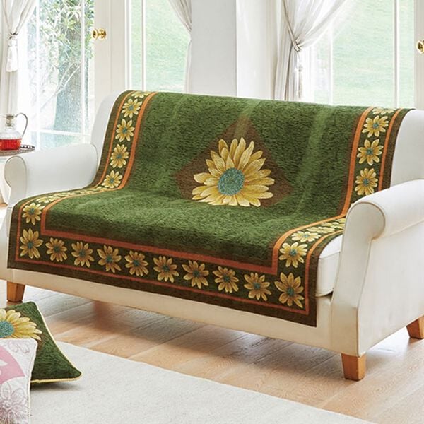 「イタリア製ジャカード織センターカバー「マルゲリータ」（ソファーカバー）」｜グリーン