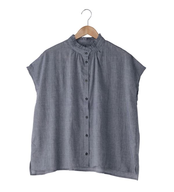 BELLUNA（ベルーナ）の「衿フリル使いフレンチスリーブブラウス（ブラウス）」｜ネイビー