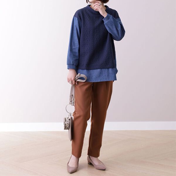 BELLUNA（ベルーナ）の「ケーブルジャカード切替重ね着風チュニック（チュニック）」｜詳細画像