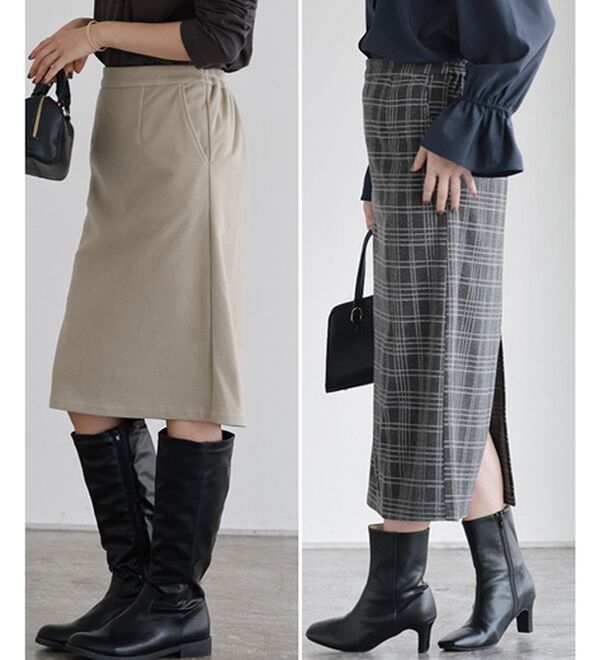 Pierrot（ピエロ）の「丈と柄が選べるカシミヤタッチＩラインスカート（ロングスカート）」｜詳細画像