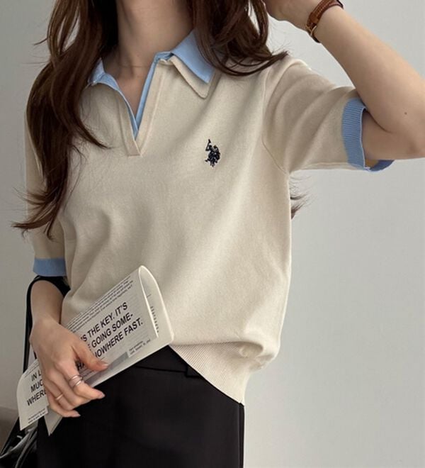 GeeRA（ジーラ）の「【ＵＳ．ＰＯＬＯ．ＡＳＳＮ】衿付ポロニットトップス（ニット・セーター）」｜詳細画像