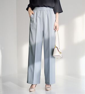 alotta（アロッタ）の「ウエストシャーリングとろみワイドパンツ（ワイドパンツ・ガウチョ）」｜ライトブルー