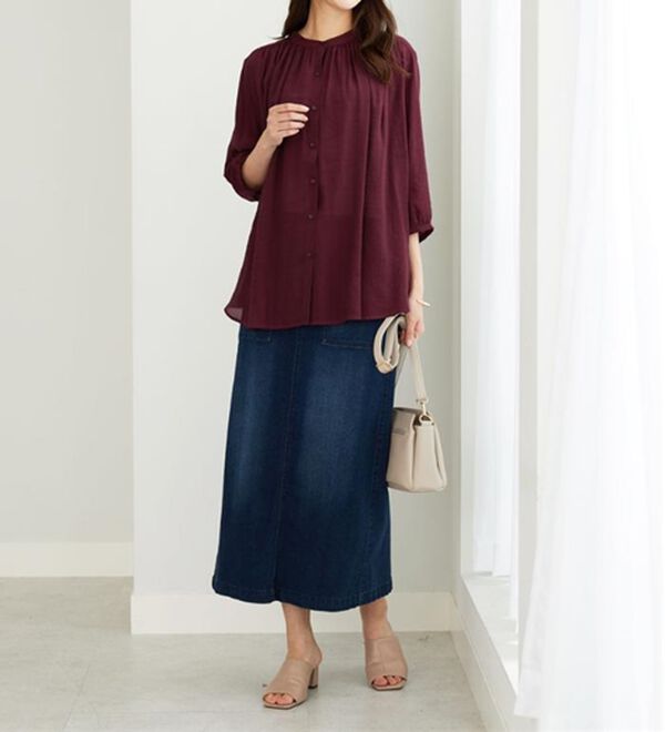 BELLUNA（ベルーナ）の「スラブ素材ギャザーデザインブラウス（ブラウス）」｜詳細画像