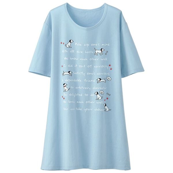 BELLUNA（ベルーナ）の「綿１００％プリントＴシャツ（Tシャツ）」｜サックス・犬