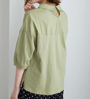 BELLUNA（ベルーナ）の「衿付き異素材切替プルオーバー（カットソー）」｜オリーブ