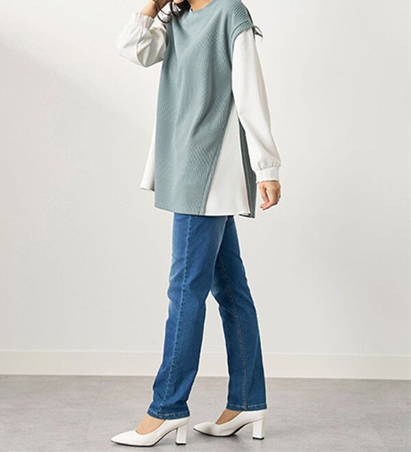 BELLUNA（ベルーナ）の「ボーダージャカード異素材切替チュニック（チュニック）」｜詳細画像