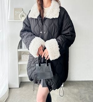 GeeRA（ジーラ）の「衿ボアミドル丈バルーンキルティングブルゾン（ブルゾン）」｜ブラック