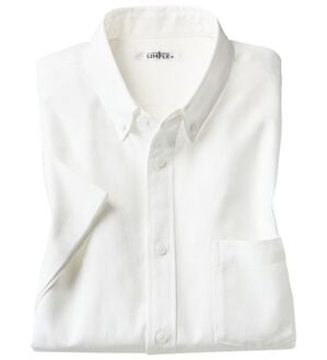 「シンプル＆プラス　お手入れ簡単オックスフォードシャツ（メンズシャツ）」｜ホワイト(半袖)