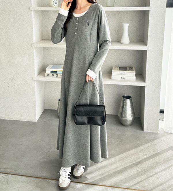 GeeRA（ジーラ）の「【U.S.POLOASSN】レイヤード風ヘンリーネックワンピース（カットソーワンピース）」｜詳細画像