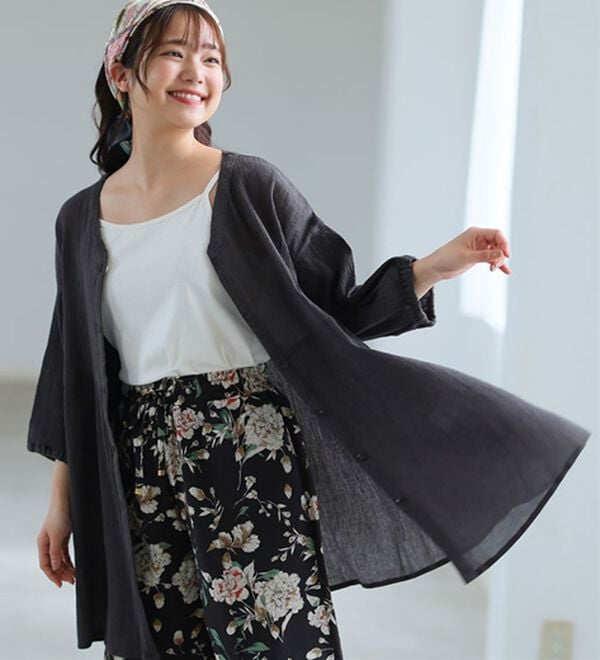 A HAPPY MARILYN（アハッピーマリリン）の「【Ｌ～６Ｌ】【風通るプレミアム】綿１００％　楊柳　七分袖　ウエストギャザー　ブラウス（ブラウス）」｜詳細画像
