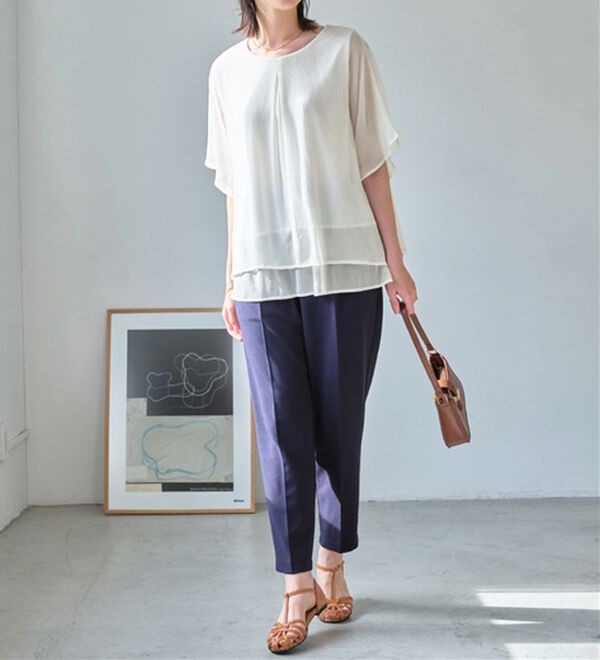 Viola e Viola（ヴィオラ エ ヴィオラ）の「【接触冷感】ひんやり涼しいタックデザインレイヤード風ブラウス（ブラウス）」｜詳細画像