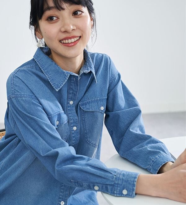 BELLUNA（ベルーナ）の「綿１００％ブラスト加工デニムシャツ（シャツ）」｜詳細画像