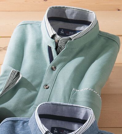 「＜カルビア＞麻入り７分袖ダブル衿ポロ（メンズポロシャツ）」