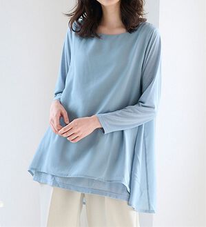 RANAN（ラナン）の「【裏微起毛】異素材切替チュニック（カットソー）」｜ダスティブルー