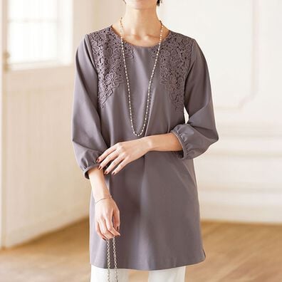 BELLUNA（ベルーナ）の「ケミカルレース使いデザインチュニック（チュニック）」