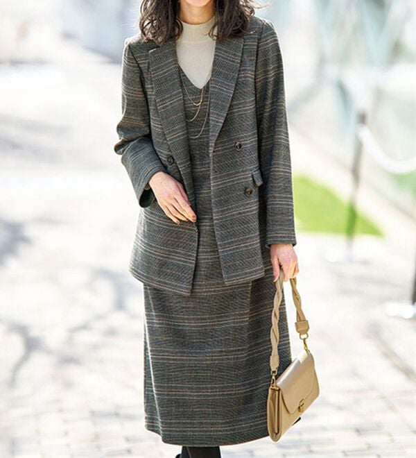 BELLUNA（ベルーナ）の「快適ストレッチ！チェック柄ジャンパードレスアンサンブル（ワンピースセットスーツ）」｜詳細画像