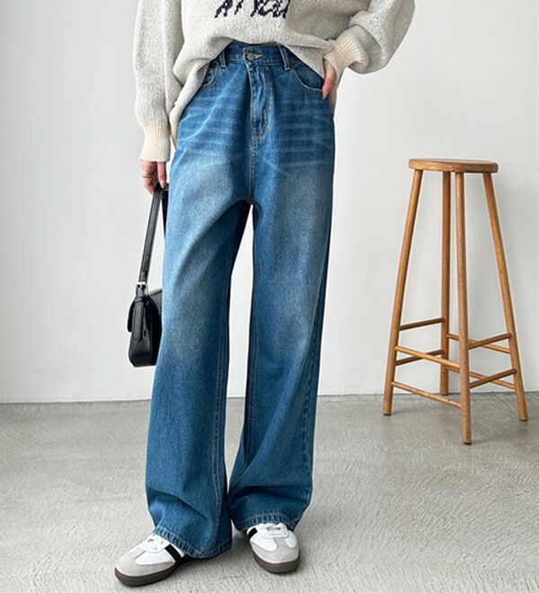 GeeRA（ジーラ）の「美脚見え！２ボタンウエストワイドデニムパンツ（フルレングスパンツ）」｜詳細画像