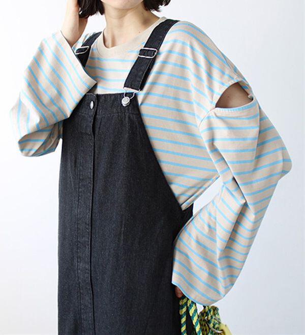 GeeRA（ジーラ）の「袖スリットボーダーカットソー（カットソー）」｜詳細画像