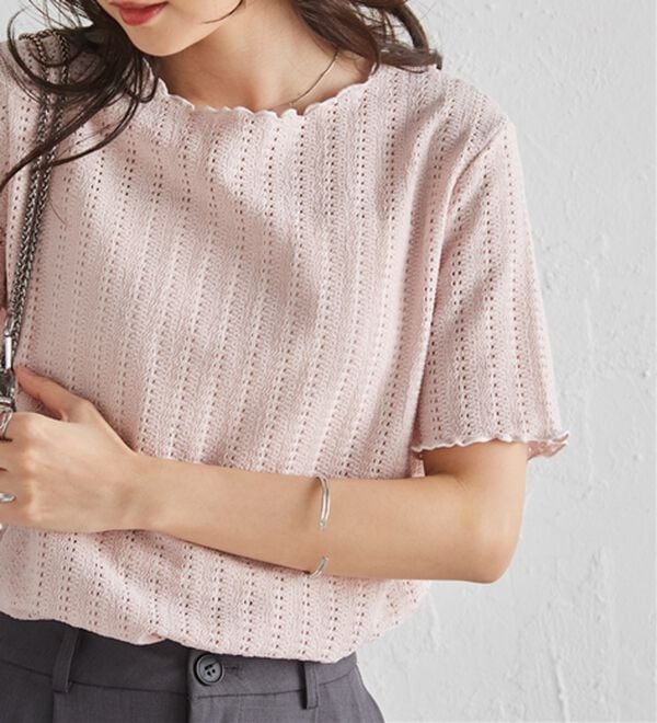 RANAN（ラナン）の「透かし柄メロー配色Ｔシャツ（カットソー）」｜詳細画像