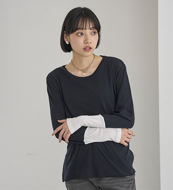 BELLUNA（ベルーナ）の「綿１００％配色シアープルオーバー（カットソー）」｜詳細画像