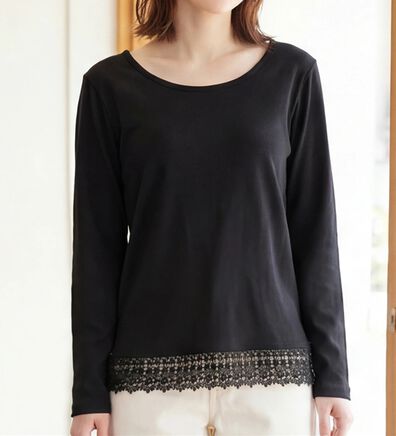 Viola e Viola（ヴィオラ エ ヴィオラ）の「【吸湿発熱・静電気防止】あったか綿裾見せレースインナー（カットソー）」