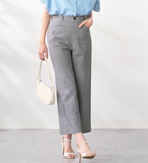 BELLUNA（ベルーナ）の「サラリ裏メッシュ！美脚ストレッチワイドパンツ（ワイドパンツ・ガウチョ）」｜グレー系チェック