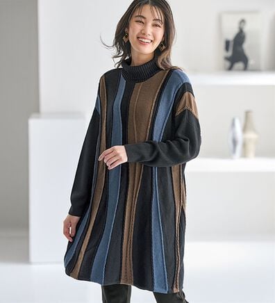 BELLUNA（ベルーナ）の「ちょっと違った私になる配色ニットチュニックワンピース（チュニックワンピース）」