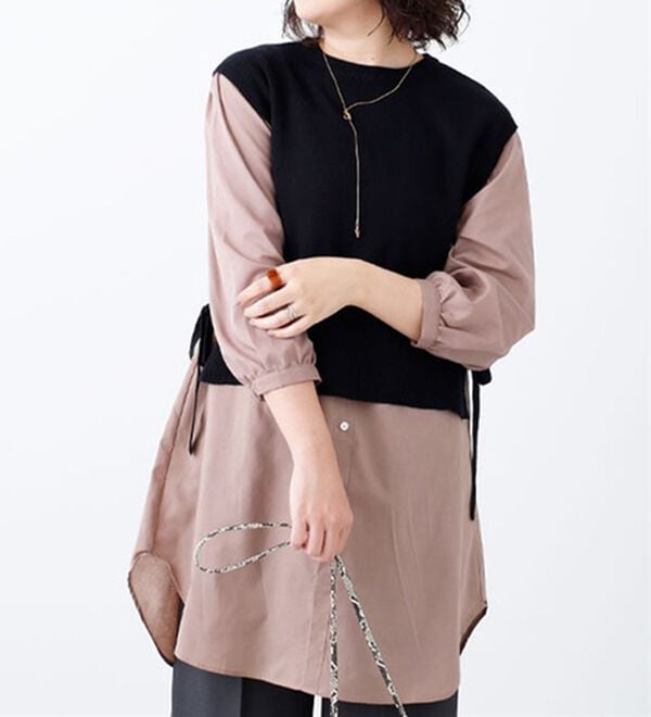 BELLUNA（ベルーナ）の「サイドリボンレイヤード風ワンピース（その他ワンピース）」｜黒系