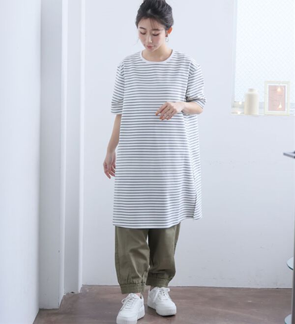 A HAPPY MARILYN（アハッピーマリリン）の「【Ｍ～８Ｌ】【接触冷感・吸水速乾】体型カバー五分袖チュニック【ハッピーさらりん】（チュニック）」｜詳細画像
