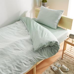 iellio（イエリオ）の「シャンブレー調ストライプカバーリング（敷布団カバー・シーツ）」｜ストライプグリーン