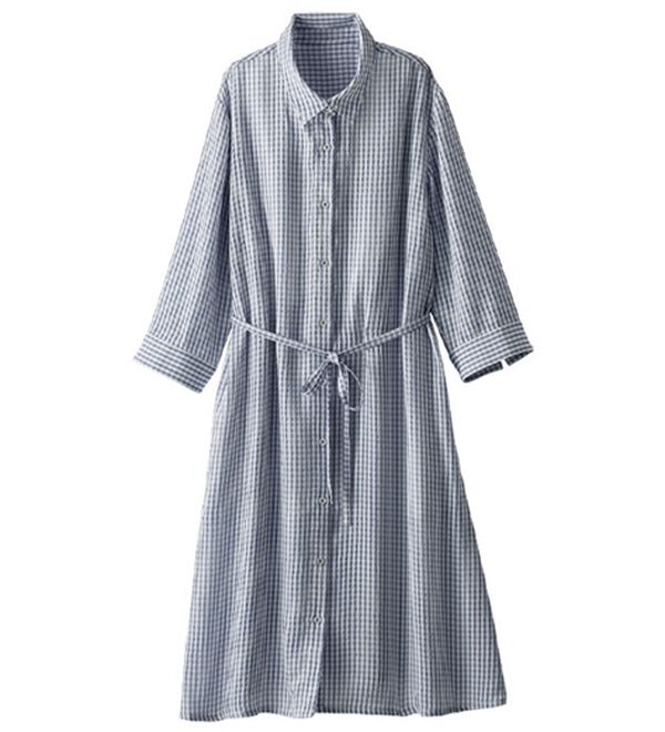 BELLUNA（ベルーナ）の「リップル素材シャツワンピース（シャツワンピース）」｜ネイビー系