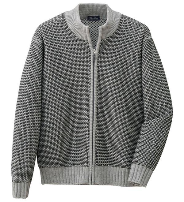 「お洒落編地柄ニットジャケット（メンズブルゾン）」｜グレー