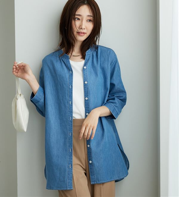 BELLUNA（ベルーナ）の「やわらかデニム素材シャツチュニック（チュニック）」｜詳細画像