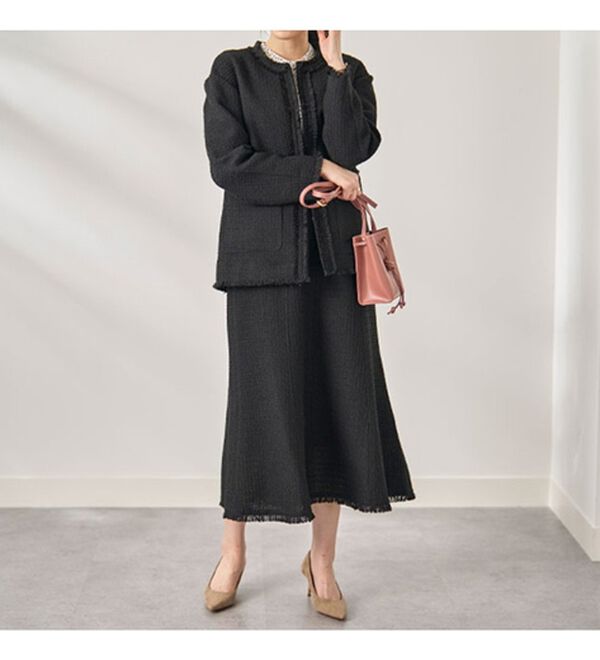 BELLUNA（ベルーナ）の「ツイード調素材フリンジ使いセットアップ（スカートスーツ）」｜詳細画像