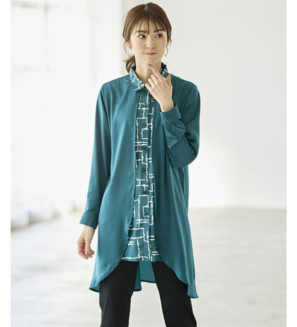 BELLUNA（ベルーナ）の「視覚効果で細見えシャツ重ね着風チュニック（チュニック）」｜詳細画像