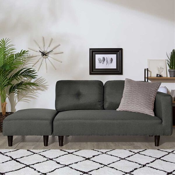 iellio（イエリオ）の「オットマン付カジュアルカウチソファ＜ソファベッド・ソファーベッド・２人掛け・３人掛け・カウチソファー・ローソファ＞（ソファ）」｜ダークグレー