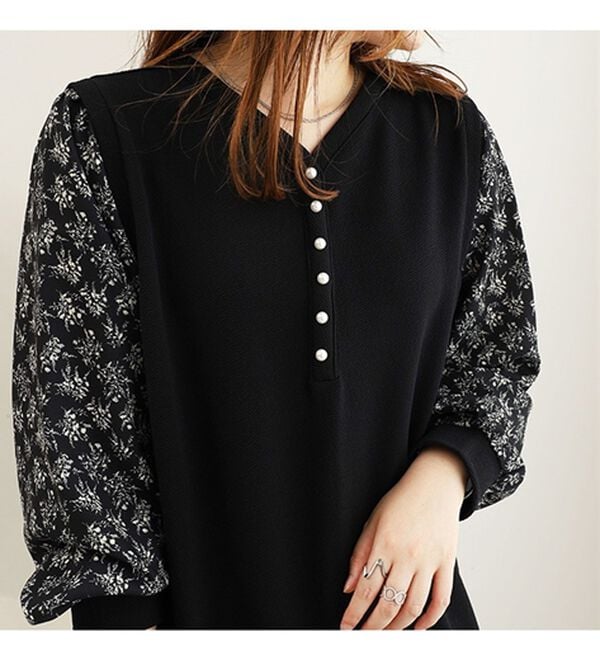 BELLUNA（ベルーナ）の「ジャカード素材袖切替ワンピース（カットソーワンピース）」｜詳細画像