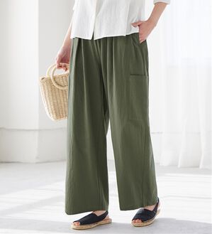 Viola e Viola（ヴィオラ エ ヴィオラ）の「綿１００％サイドポケットワイドパンツ（ワイドパンツ・ガウチョ）」｜カーキ