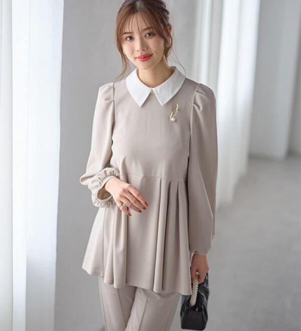 GeeRA（ジーラ）の「【２点セット】２ＷＡＹプリーツ切替ブラウスセットアップ（ブラウススーツ）」｜詳細画像