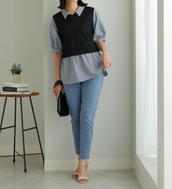 BELLUNA（ベルーナ）の「衿付きVネック異素材切替チュニック（チュニック）」｜詳細画像