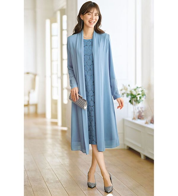 軽やかロングジャケットレースワンピースアンサンブル - ベルーナ【公式】 