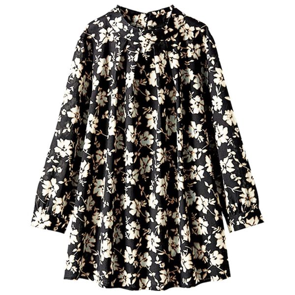 BELLUNA（ベルーナ）の「テンセル（ＴＭ）繊維・コットンプリントブラウス（ブラウス）」｜シルエット花柄(黒)