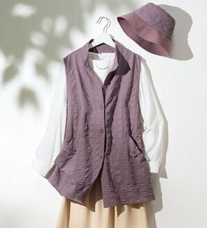 ルフラン（ルフラン）の「夏の快適お出かけ！帽子付ベスト（ベスト）」｜ローズピンク