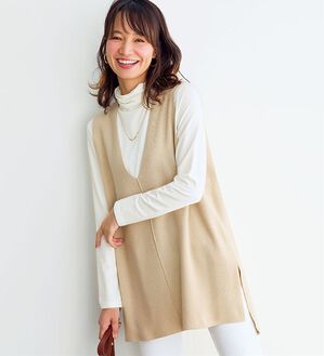 BELLUNA（ベルーナ）の「エコ素材シンプルロングニットベスト（ベスト）」｜詳細画像