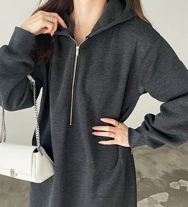 GeeRA（ジーラ）の「【あったか裏起毛】ハーフジップパーカーワンピース（カットソーワンピース）」｜詳細画像