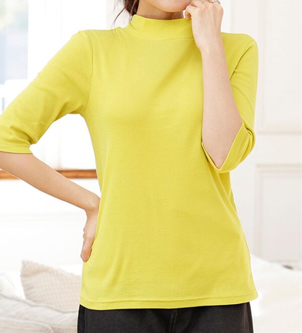 LAVIENNE（ラヴィエンヌ）の「【医師オススメ】ＵＶカット綿１００％ハイネックプルオーバー（５分袖）＜カラフルコットン＞（肌着・インナーウェア）」｜詳細画像