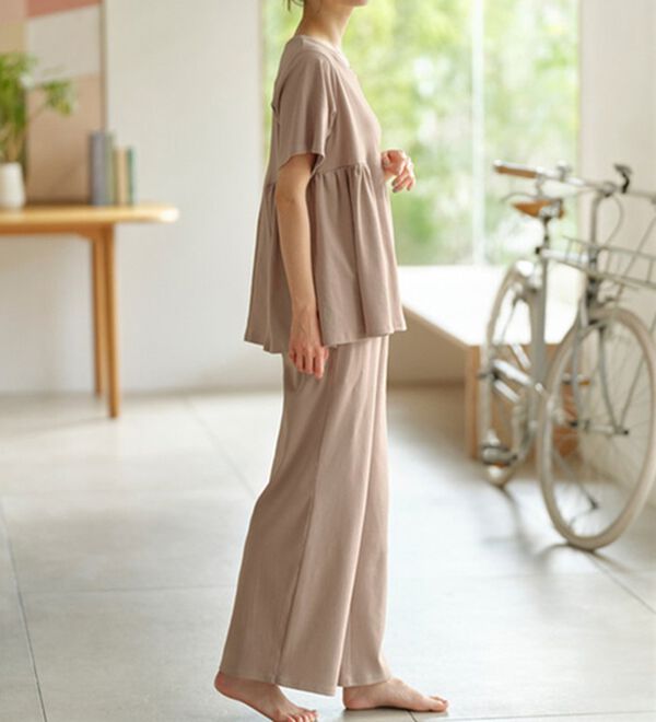 YU'NOW（ユナウ）の「【２点セット】コットン１００％シルケットスムースルームウェアセット（パジャマ・ルームウェア）」｜詳細画像