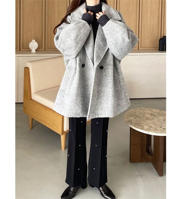 「【YOUING.】シャギーオーバーサイズミドルコート（ハーフコート）」｜詳細画像