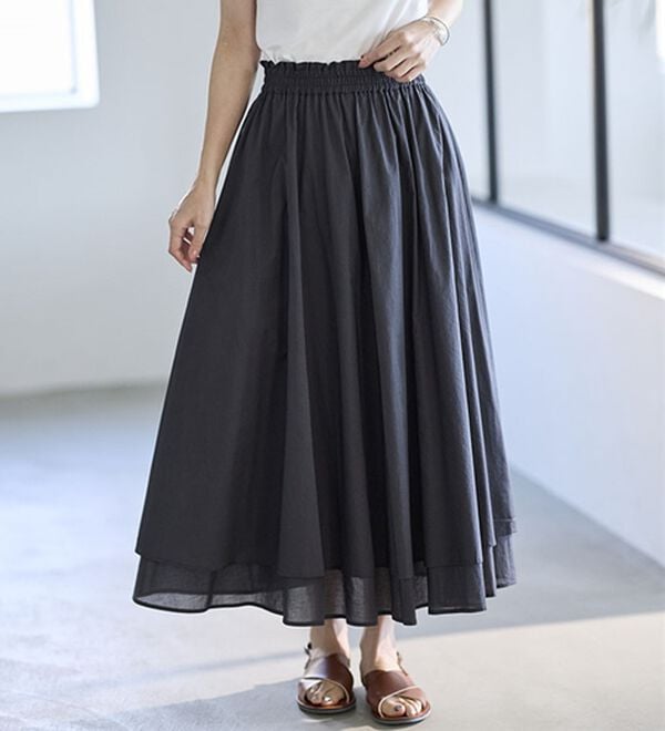 BELLUNA（ベルーナ）の「ふわりと揺れる綿素材フレアースカート（ロングスカート）」｜詳細画像