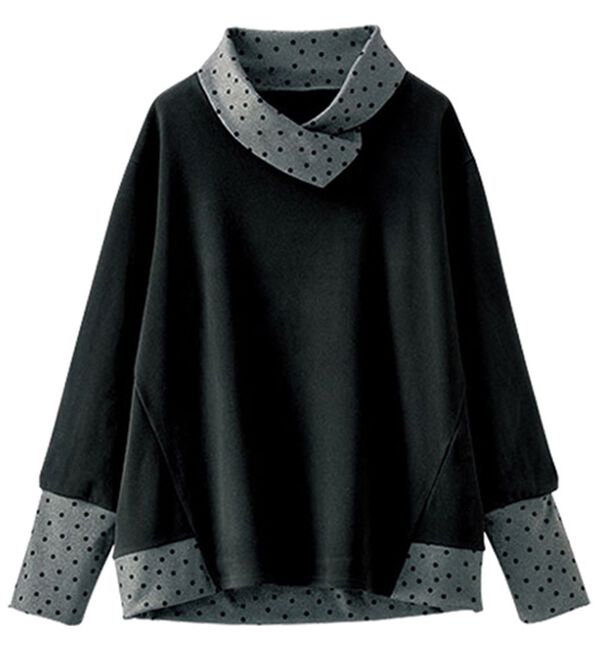 BELLUNA（ベルーナ）の「配色切替デザインプルオーバー（カットソー）」｜黒／ドット